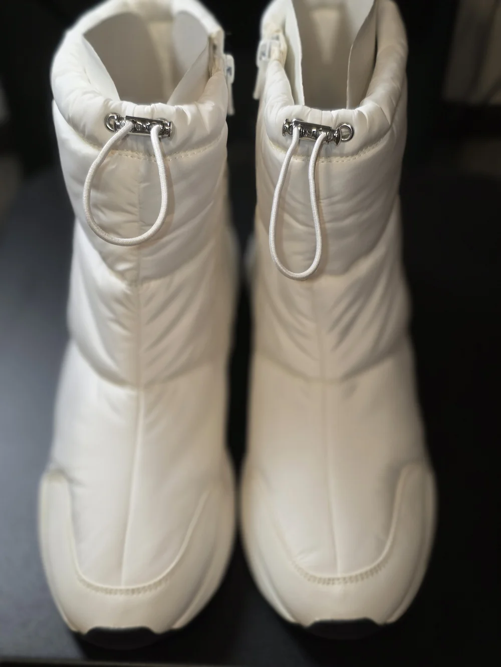 Paolo White Quilted Winter Pull-Cord Boots